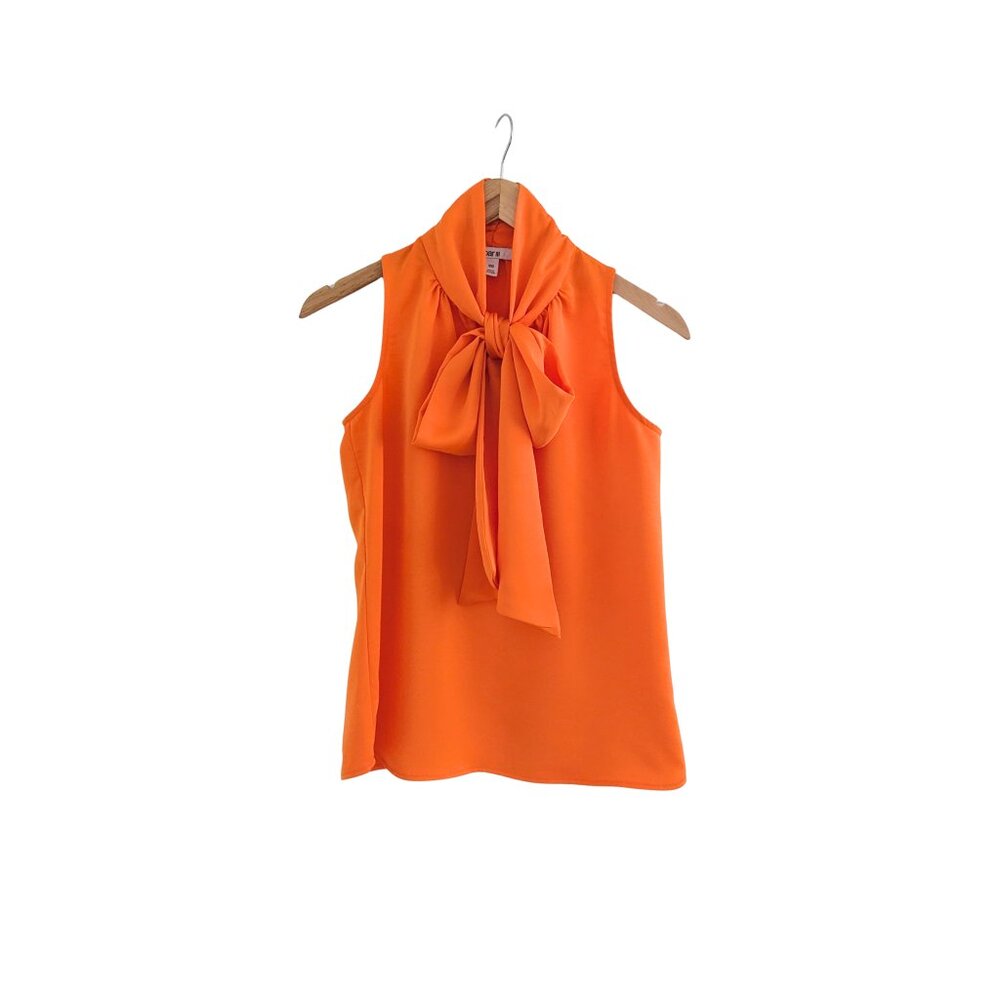 Bar III Sleeveless Tie-Neck Bow Blouse Orange XXS NWOT - Picture 2 of 6